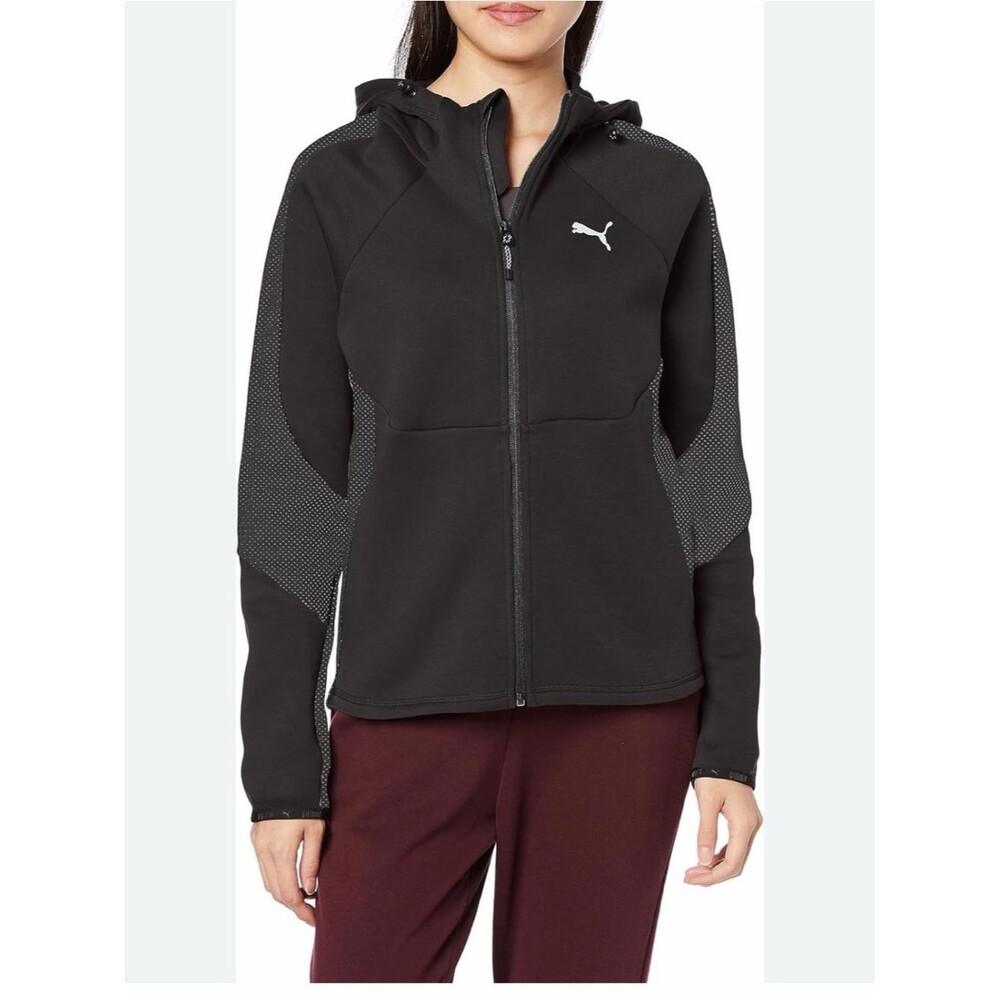 Puma Black Hooded Full-Zip Jacket with Gray Accent Panels